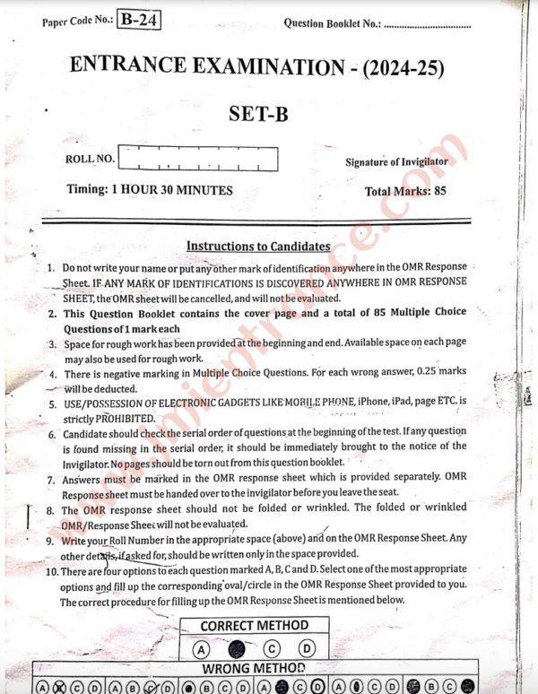 BEd Nursery Education 2024 - Jamia Entrance Question Paper