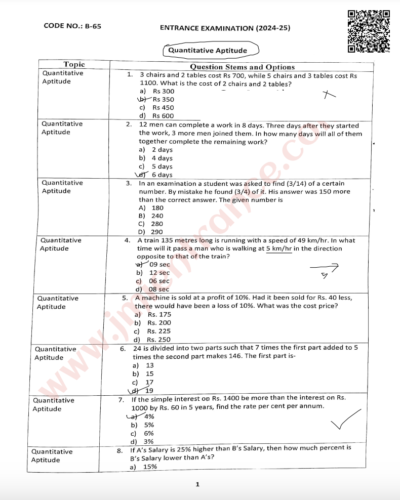 BVov Food 2024 - Jamia Entrance Question Paper