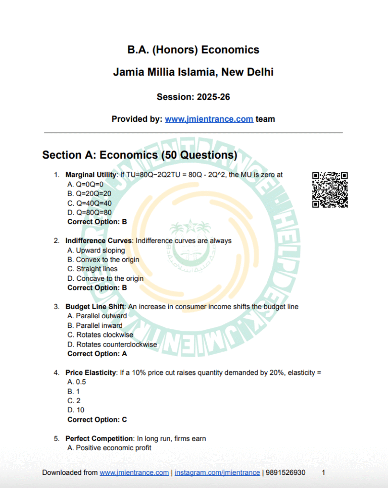 BA Economics 2025 - Jamia Model Question Paper » JMIEntrance
