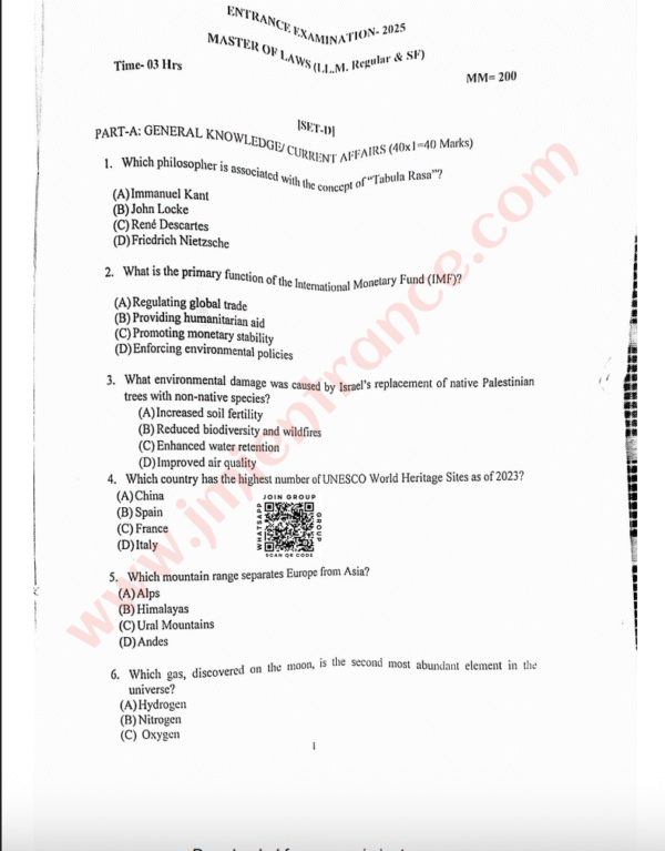 LLM 2025 - Jamia Entrance Question Paper
