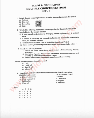 MA/MSc Geography 2025 - Jamia Entrance Question Paper
