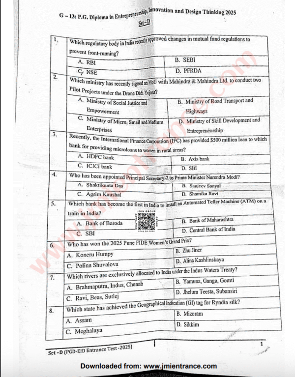 jamia-pg-diploma-in-entrepreneurship-innovation-design-thinking-2025-entrance-question-paper-pdf-download-jmientrance