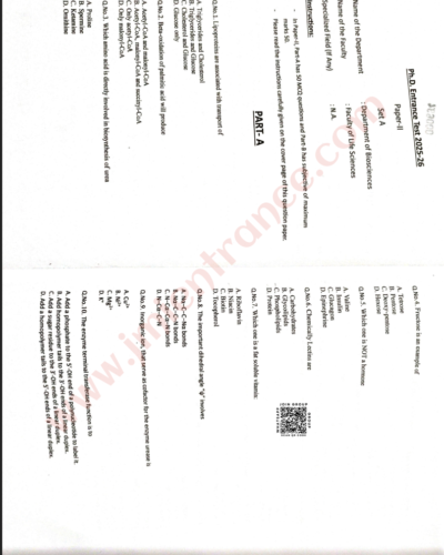 PhD Bioscience (Paper-II) 2025 - Jamia Entrance Paper