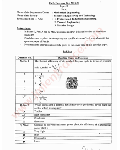 PhD Mechanical Engineering (Part-II) 2025 - Jamia Entrance Paper