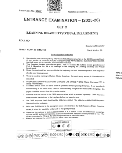MEd Special Education Learning Disability 2025 - Jamia Entrance Paper