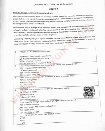 11th Commerce 2026 - Jamia School Entrance Question Paper