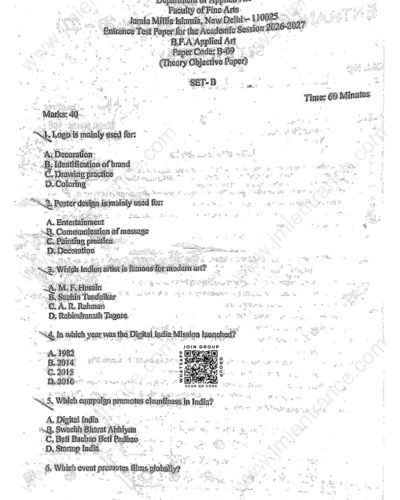 BFA Applied Arts 2026 - Jamia Entrance Question Paper