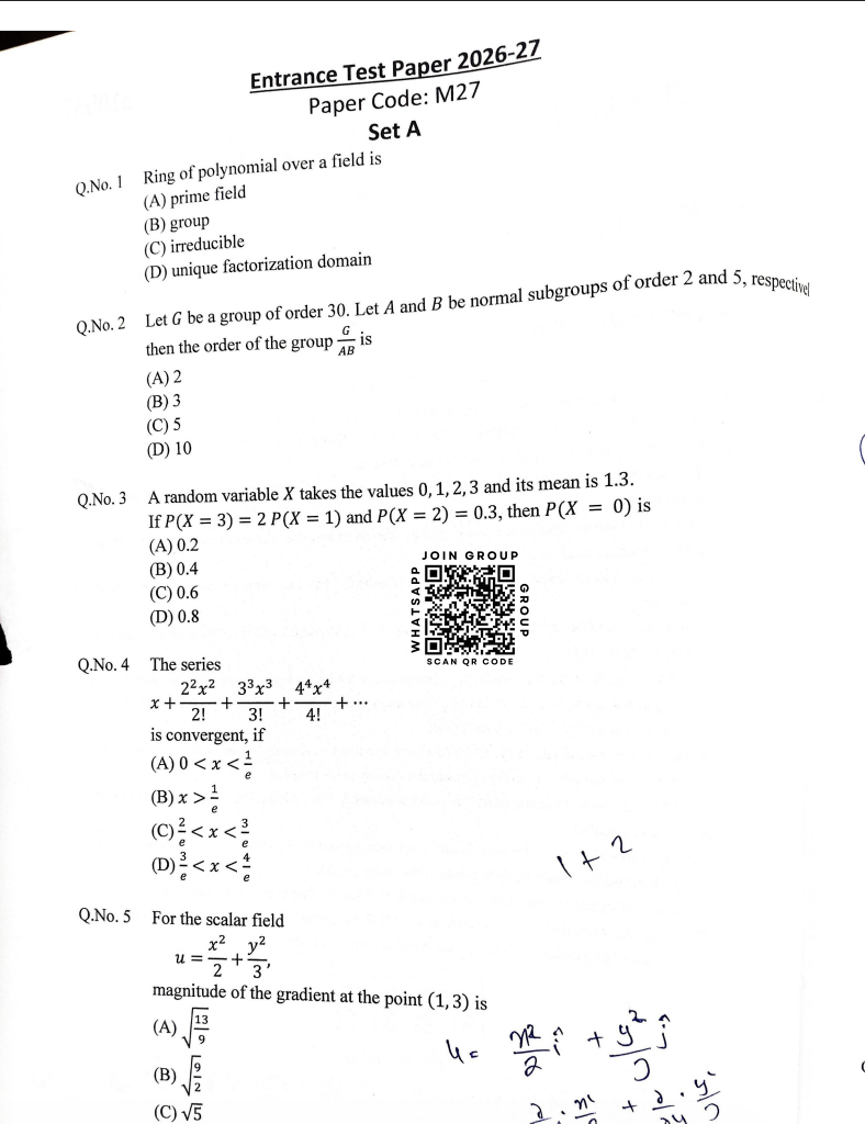 MSc Mathematics & MSc Maths with Computer Science 2026 - Jamia Entrance Question Paper
