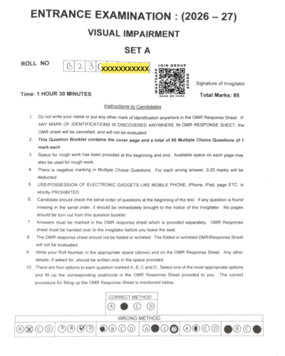 BEd Special Education 2026 - Jamia Entrance Paper