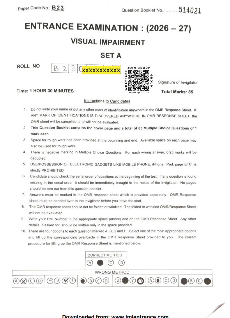 BEd Special Education 2026 - Jamia Entrance Paper