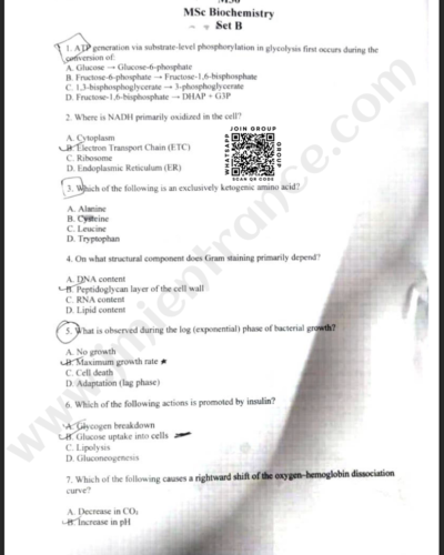MSc Biochemistry 2026 - Jamia Entrance Question Paper