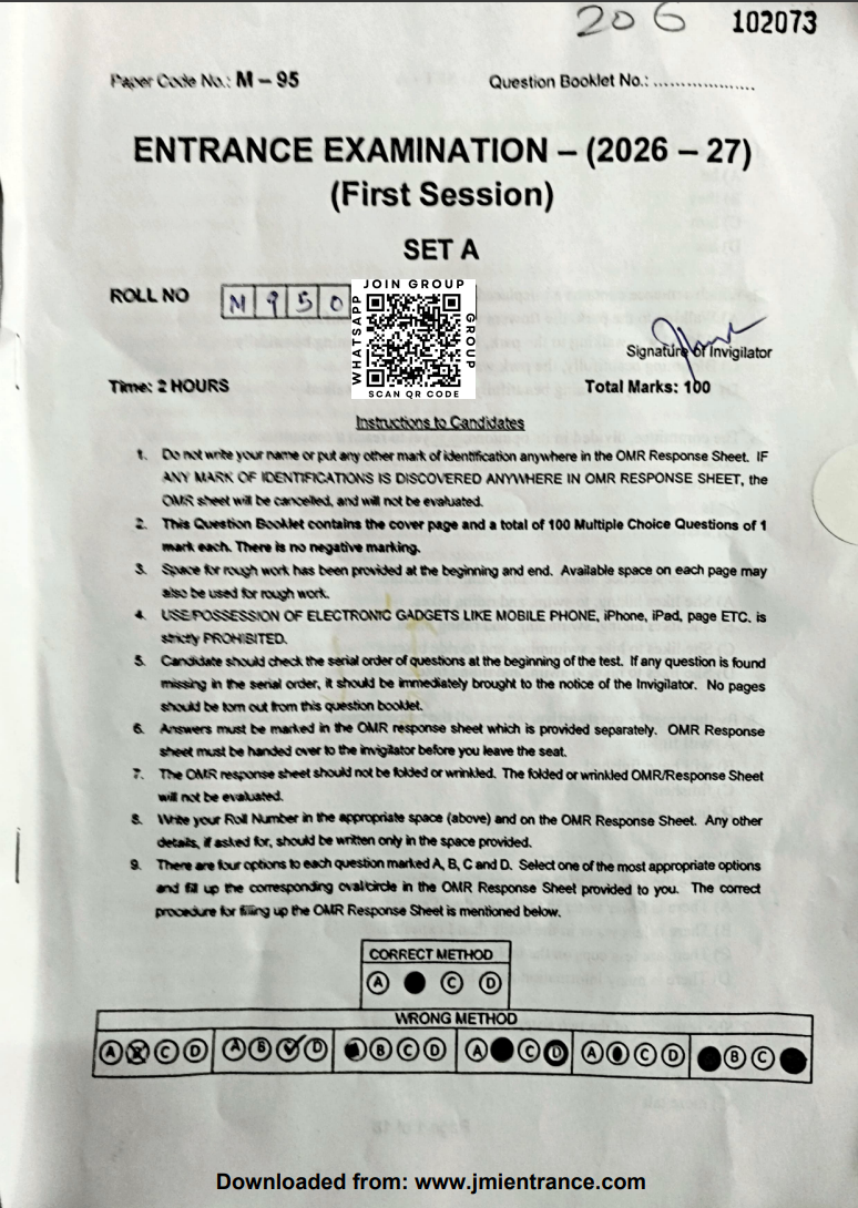 MBA Distance September 2026 - Jamia Entrance Question Paper